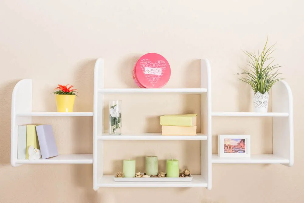 Hängeregal / Wandregal Kiefer massiv Vollholz weiß lackiert 021 - Abmessung 75 x 150 x 20 cm (H x B x T)