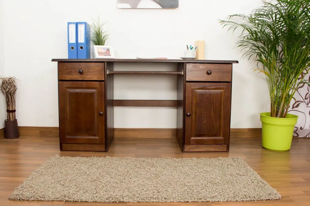 Schreibtisch Kiefer massiv Vollholz Nussfarben 004 - Abmessung 74 x 136 x 55 cm (H x B x T)