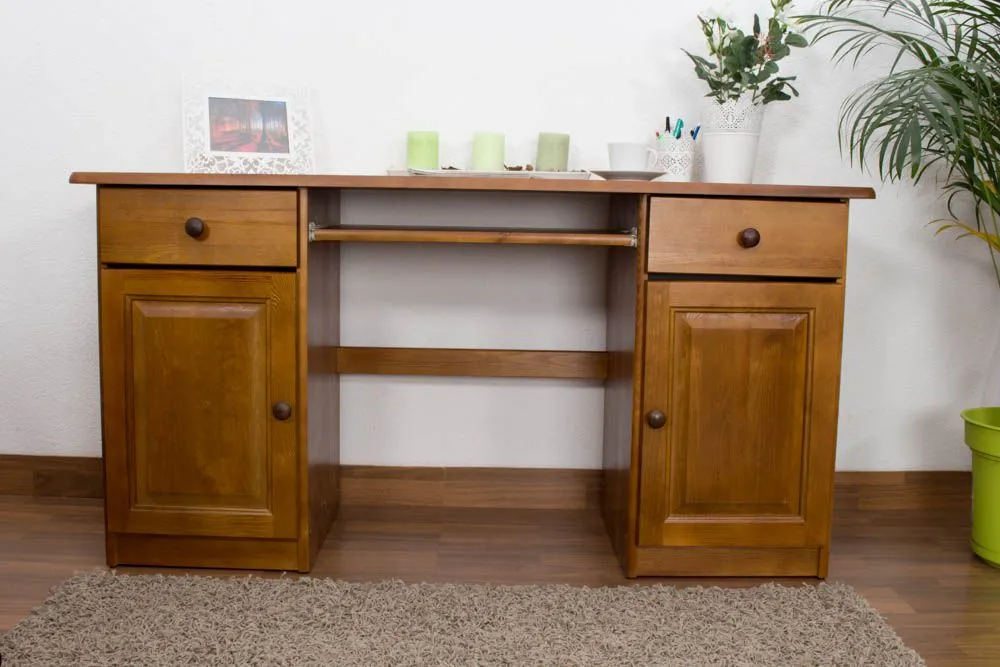 Schreibtisch Kiefer massiv Vollholz Eichefarben 004 - Abmessung 74 x 136 x 55 cm (H x B x T)