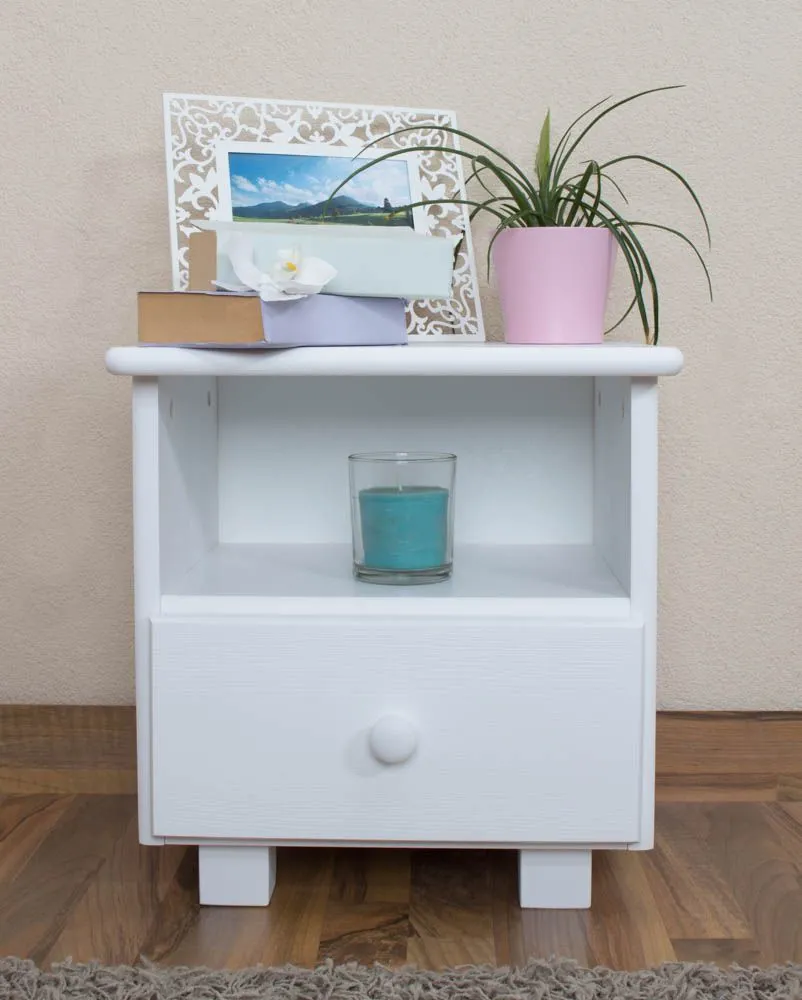 Nachtkommode Kiefer massiv Vollholz weiß lackiert 004 - Abmessung 43 x 43 x 33 cm (H x B x T)