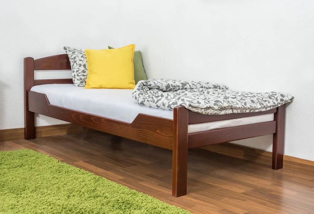 Einzelbett "Easy Premium Line" K1/2n, Buche Vollholz massiv dunkelbraun lackiert - Liegefläche: 90 x 190 cm