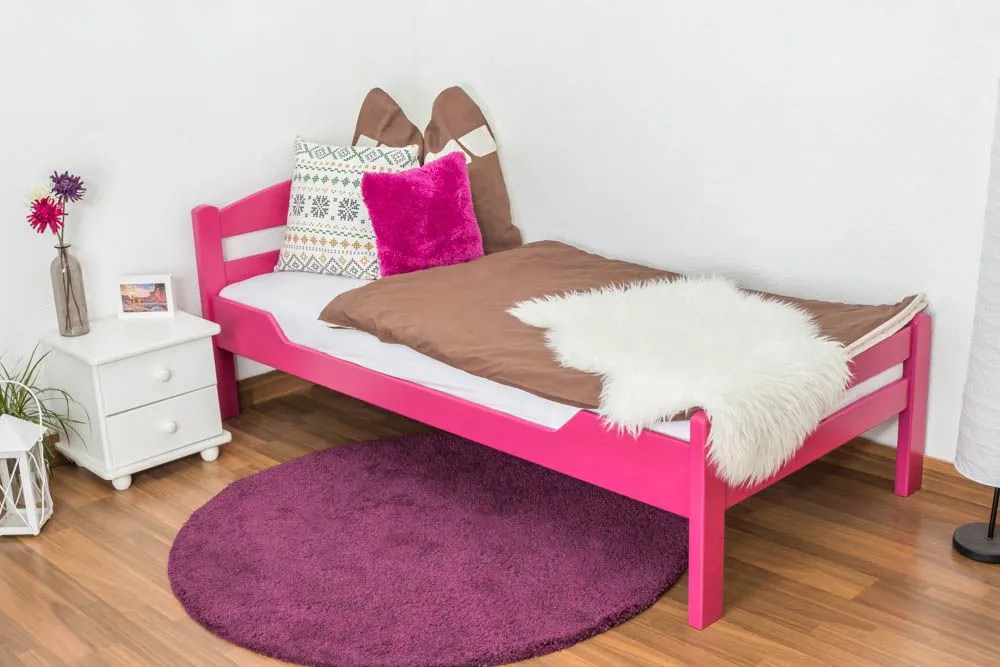 Einzelbett "Easy Premium Line" K1/2n, Buche Vollholz massiv rosa lackiert- Liegefläche: 90 x 190 cm