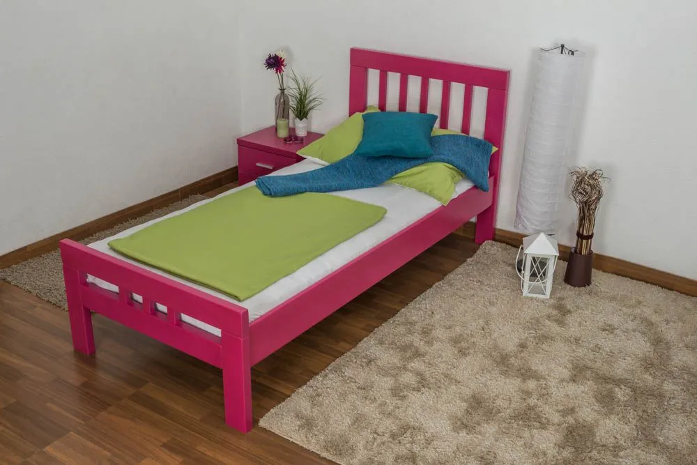 Einzelbett "Easy Premium Line" K8, Buche Vollholz massiv rosa lackiert - Liegefläche: 90 x 190 cm