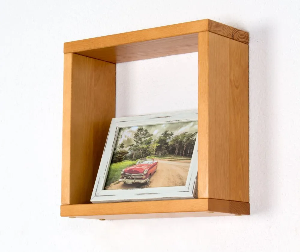 Hängeregal / Wandregal Kiefer massiv Vollholz Erlefarben Junco 283A - 30 x 30 x 12 cm (H x B x T)