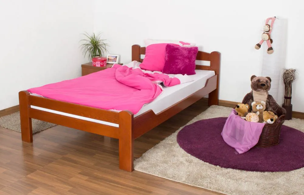 Jugendbett "Easy Premium Line" K4, 120 x 200 cm Buche Vollholz massiv kirschrot lackiert