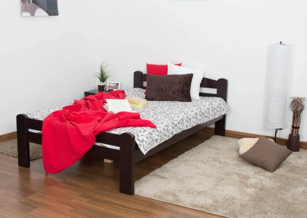 Einzelbett/ Gästebett "Easy Premium Line" K4, 120 x 200 cm Buche Vollholz massiv schokobraun lackiert