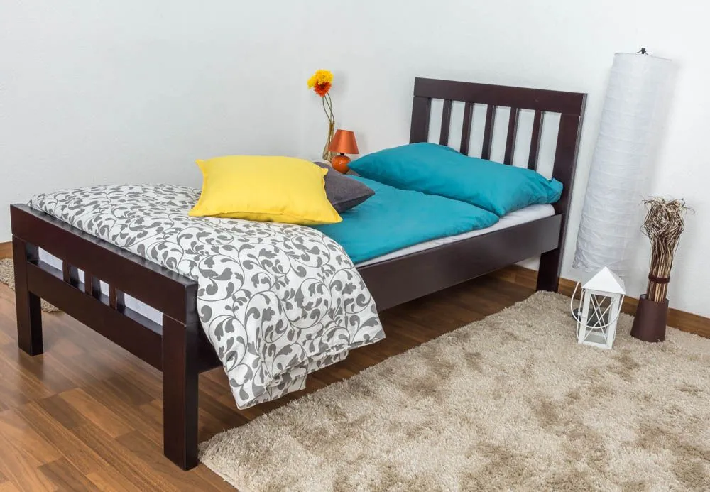 Einzelbett "Easy Premium Line" K8, Buche Vollholz massiv schokobraun lackiert - Liegefläche: 90 x 200 cm