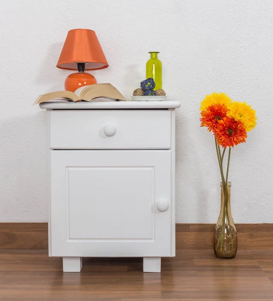 Nachtkommode Kiefer massiv Vollholz weiß lackiert 001 - Abmessung 54 x 43 x 33 cm (H x B x T)