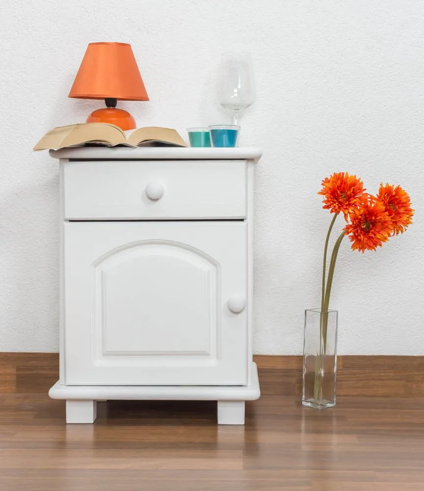 Nachtkommode Kiefer massiv Vollholz weiß lackiert 010 - Abmessung 55 x 42 x 35 cm (H x B x T)