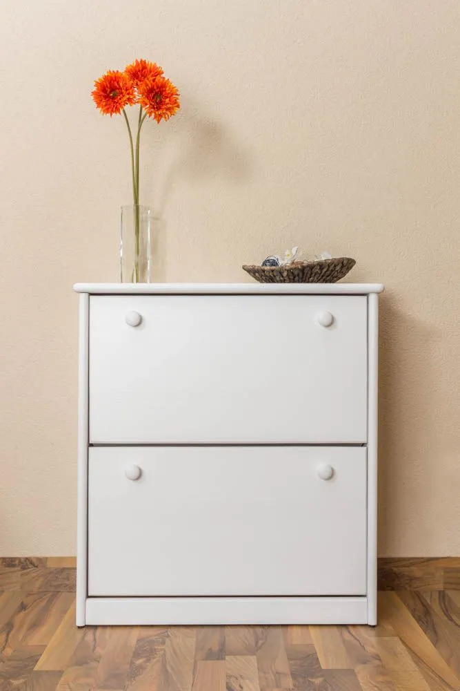 Schuhschrank 005 Kiefer massiv Vollholz weiß lackiert - Abmessung 80 x 72 x 29 cm (H x B x T)