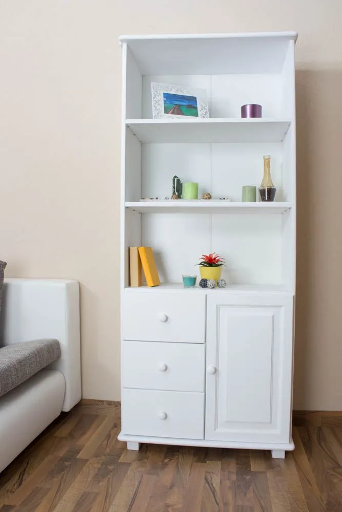 Bücherregal Kiefer massiv Vollholz weiß lackiert B002 - Abmessung 190 x 80 x 42 cm (H x B x T)