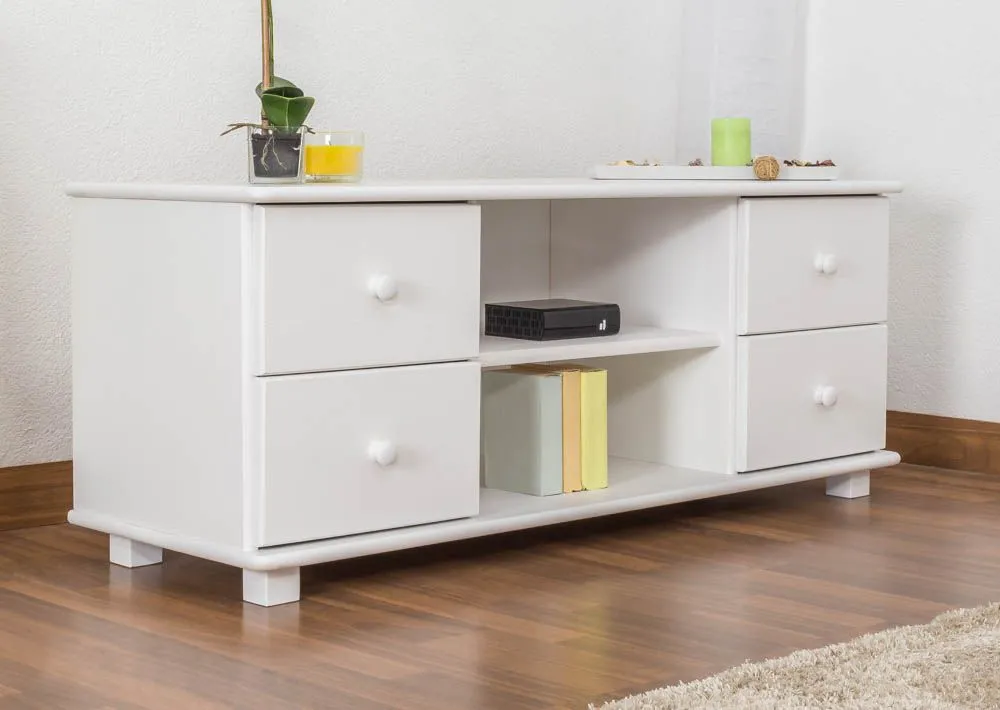 TV-Unterschrank Kiefer Vollholz massiv weiß lackiert 002 - Abmessung 55 x 136 x 47 cm (H x B x T)