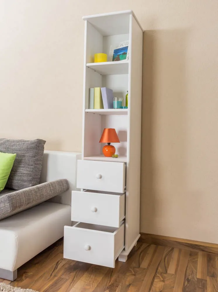 Bücherregal Kiefer massiv Vollholz weiß lackiert B005 - Abmessung 190 x 40 x 42 cm (H x B x T)