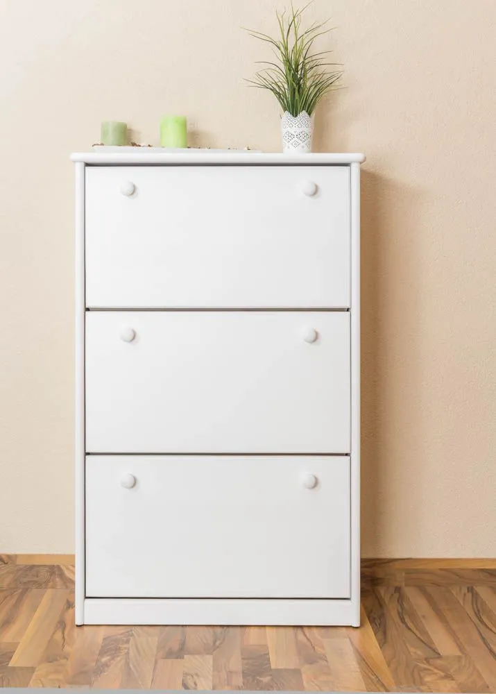 Schuhschrank 003 Kiefer massiv Vollholz weiß lackiert - Abmessung 115 x 72 x 29 cm (H x B x T)