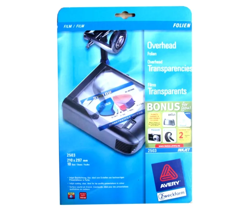 Inkjet OHP-Folien A4 klar AVERY Zweckform 2503 Overhead Folien 10-Stück