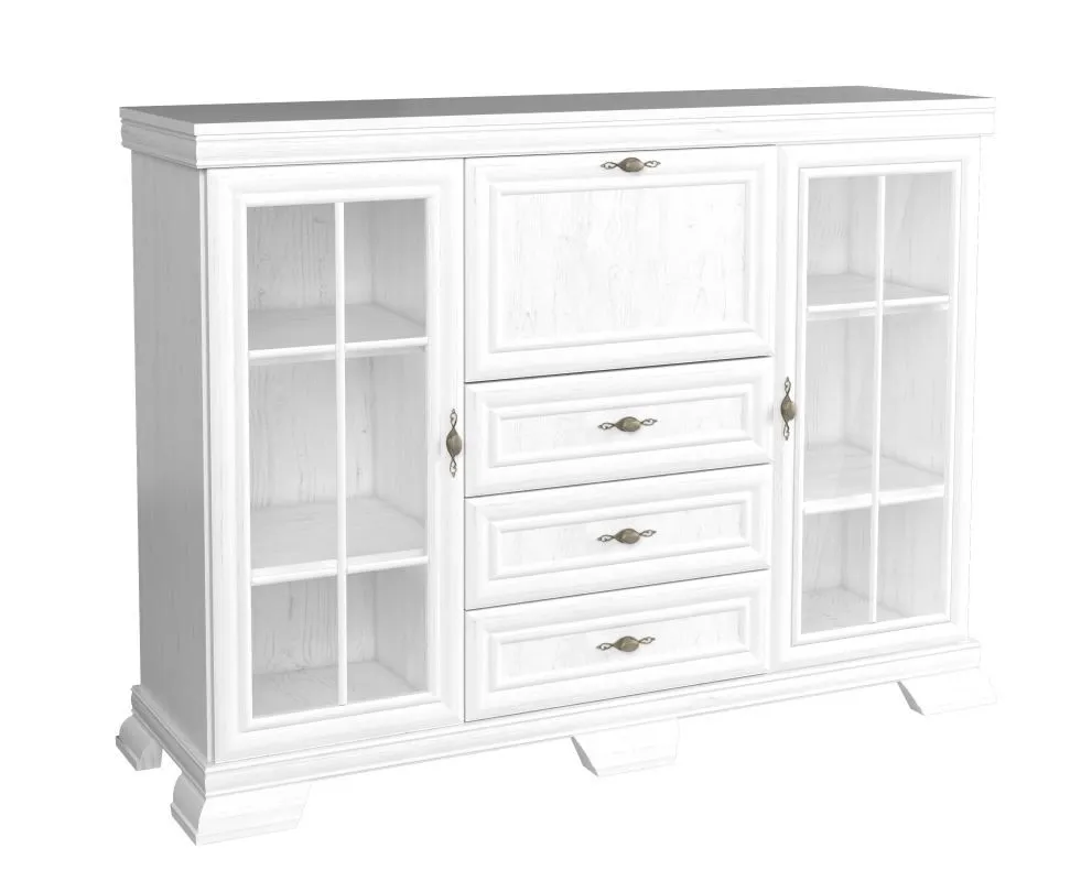 Vitrine Sentis 12, Farbe: Kiefer Weiß - 117 x 158 x 46 cm (H x B x T)