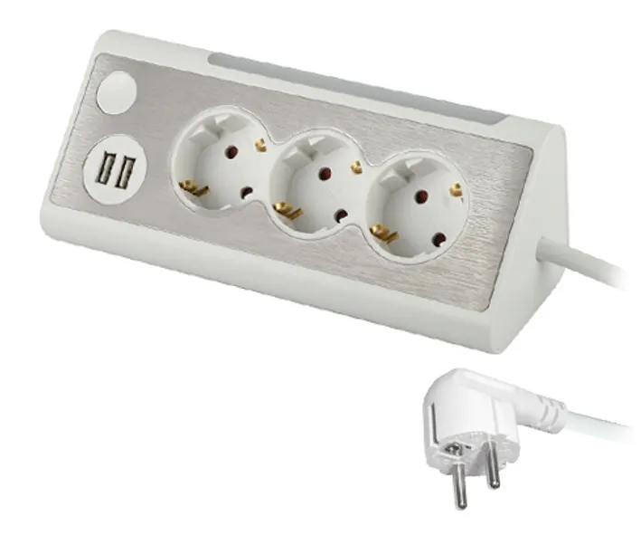 Steckdose 3-fach Steckdosenleiste Weiss mit USB Netzteil und LED Leuchte