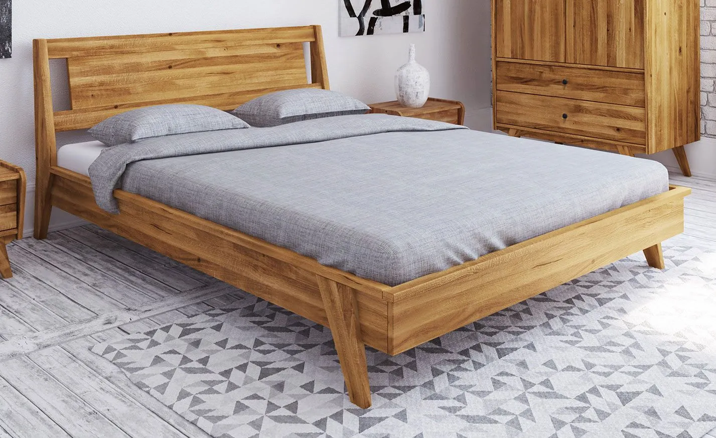 Doppelbett Otago 02 Wildeiche massiv geölt - Liegefläche: 200 x 200 cm (B x L)
