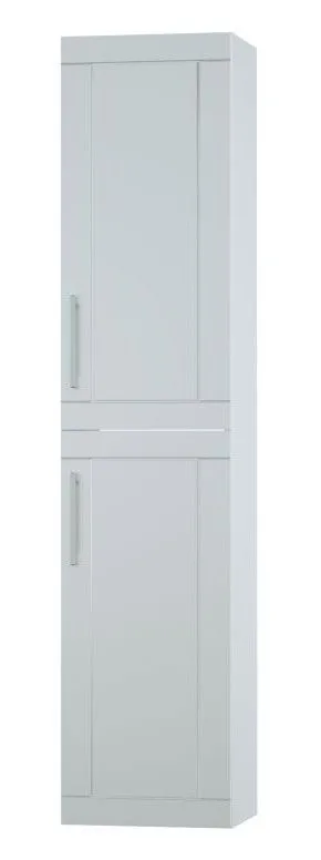 Heller Bad - Hochschrank Eluru 11 mit 4 geräumige Fächern, Weiß glänzend, 160 x 35 x 35 cm, mit 2 Türen und 3 Glaseinlegeböden, 1 Wäschekorb