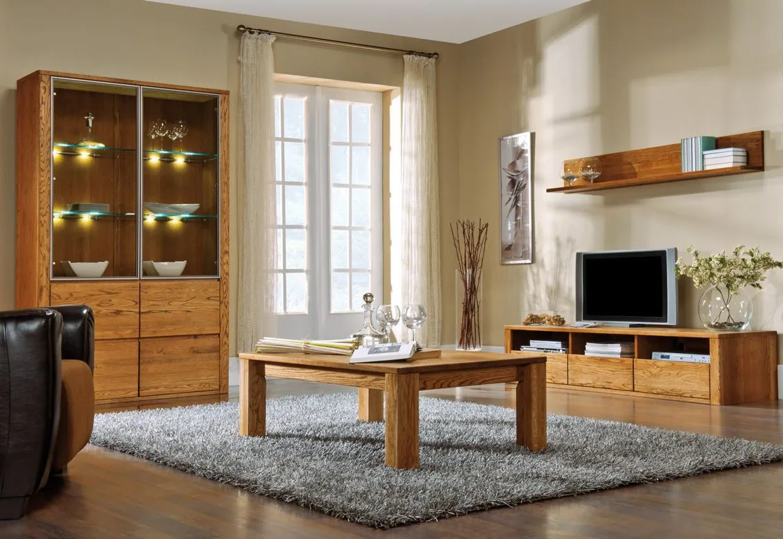 Wohnzimmer Komplett - Set A Jussara, 4 - teilig, teilmassiv, Farbe: Bernstein