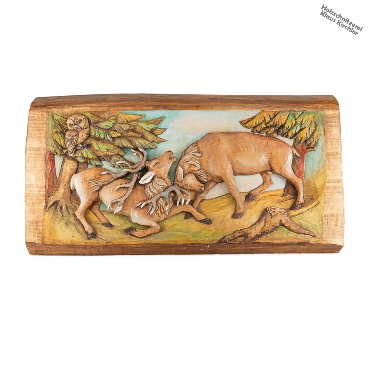 Relief "Hirschkampf" - bemalt - 121 x 63 cm