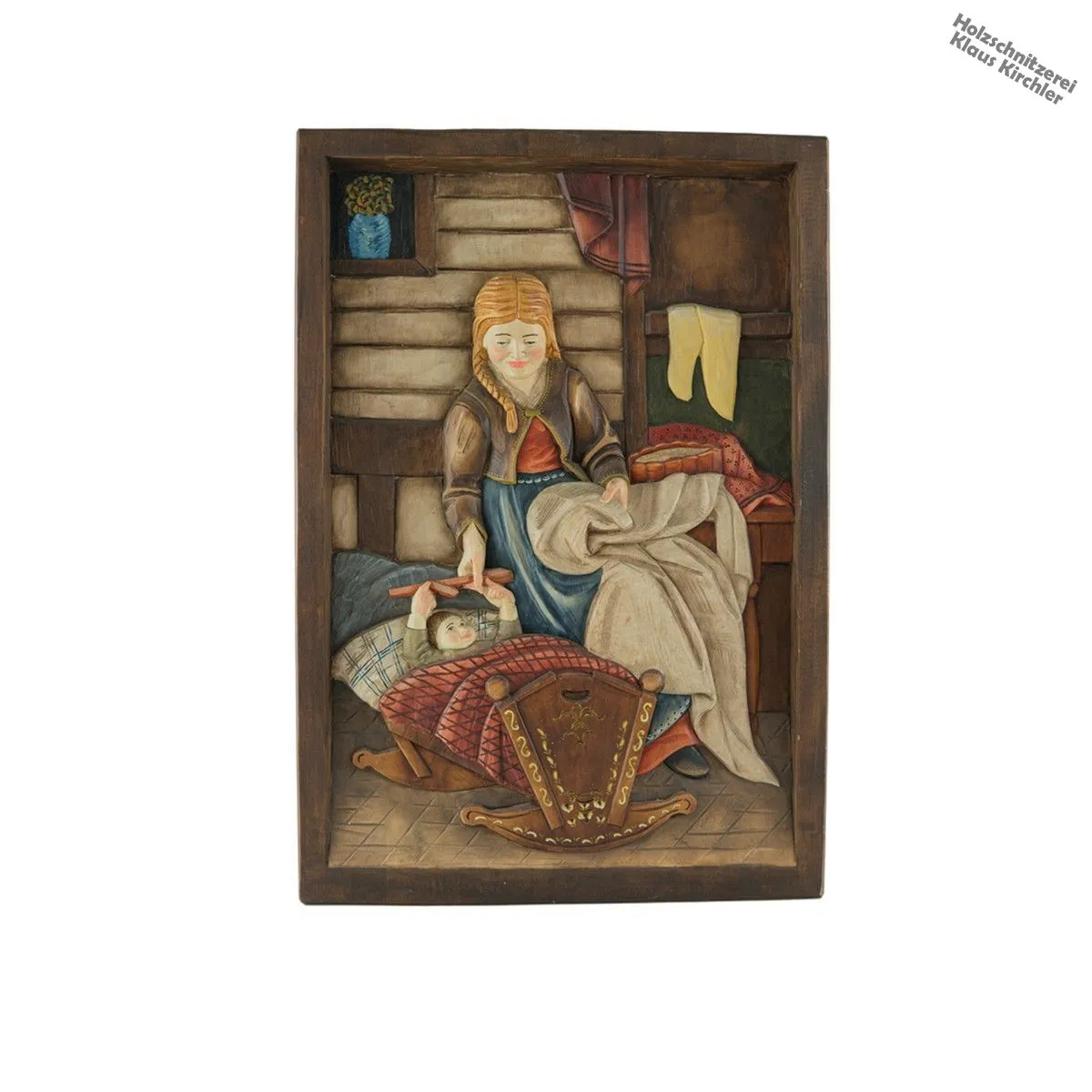 Relief Mutter mit Kind in Wiege - bemalt - 60 x 41 cm