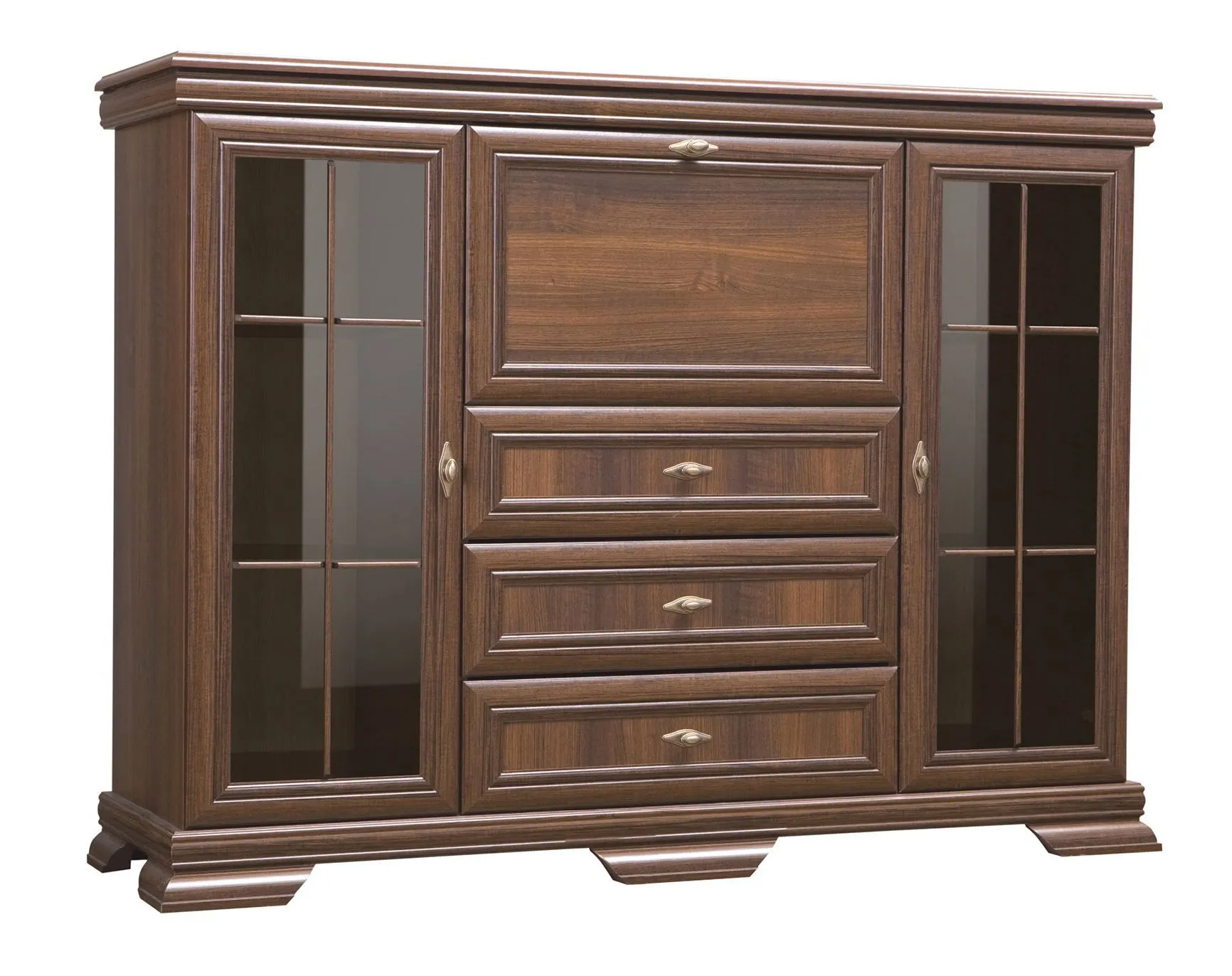 Vitrine Sentis 12, Farbe: Dunkelbraun - 117 x 158 x 46 cm (H x B x T)