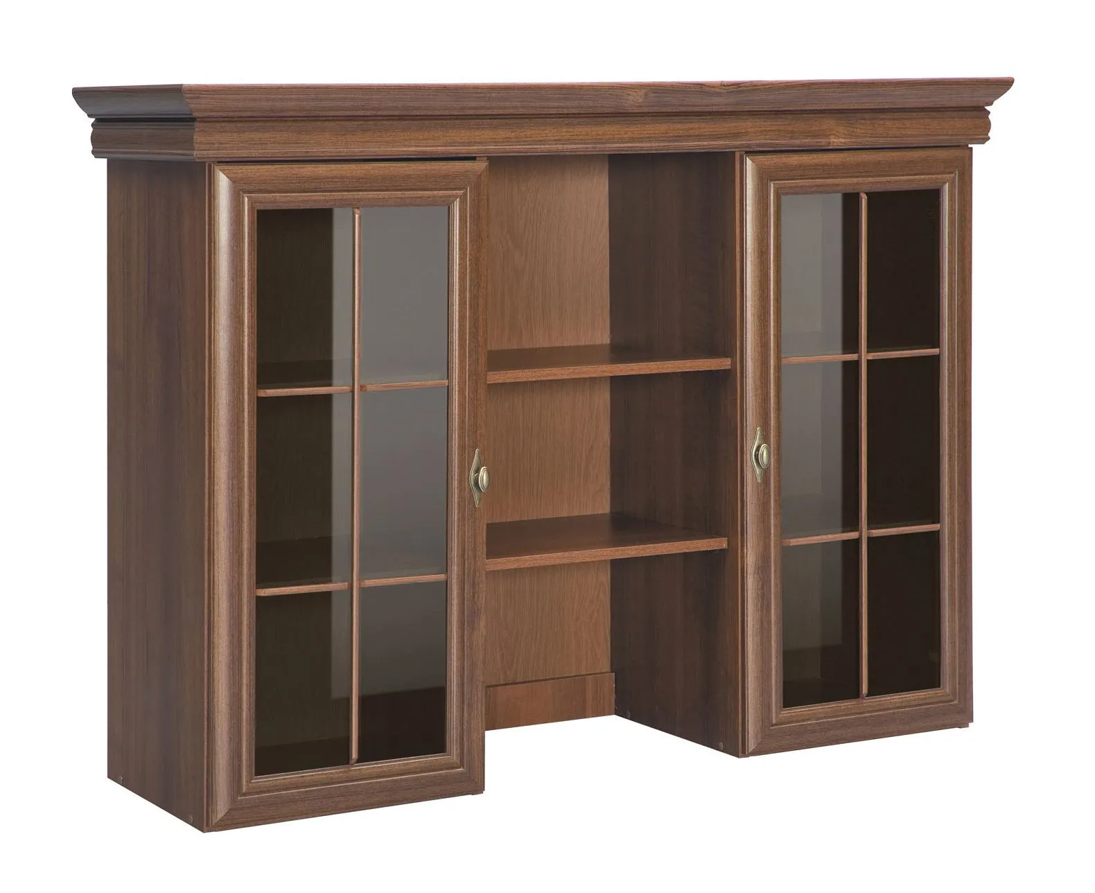 Vitrinenaufsatz für Kommode Sentis, Farbe: Dunkelbraun - 97 x 128 x 40 cm (H x B x T)