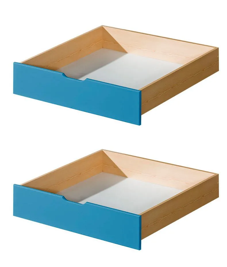 Schublade für Kinderbett / Jugendbett Milo 30, Farbe: Natur / Blau, massiv - Abmessungen: 15 x 86 x 78 cm (H x B x T)