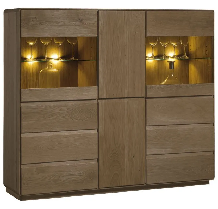 Vitrine Fazenda 18, Farbe: Dunkelbraun, Eiche teilmassiv – 135 x 157 x 41 cm (H x B x T)