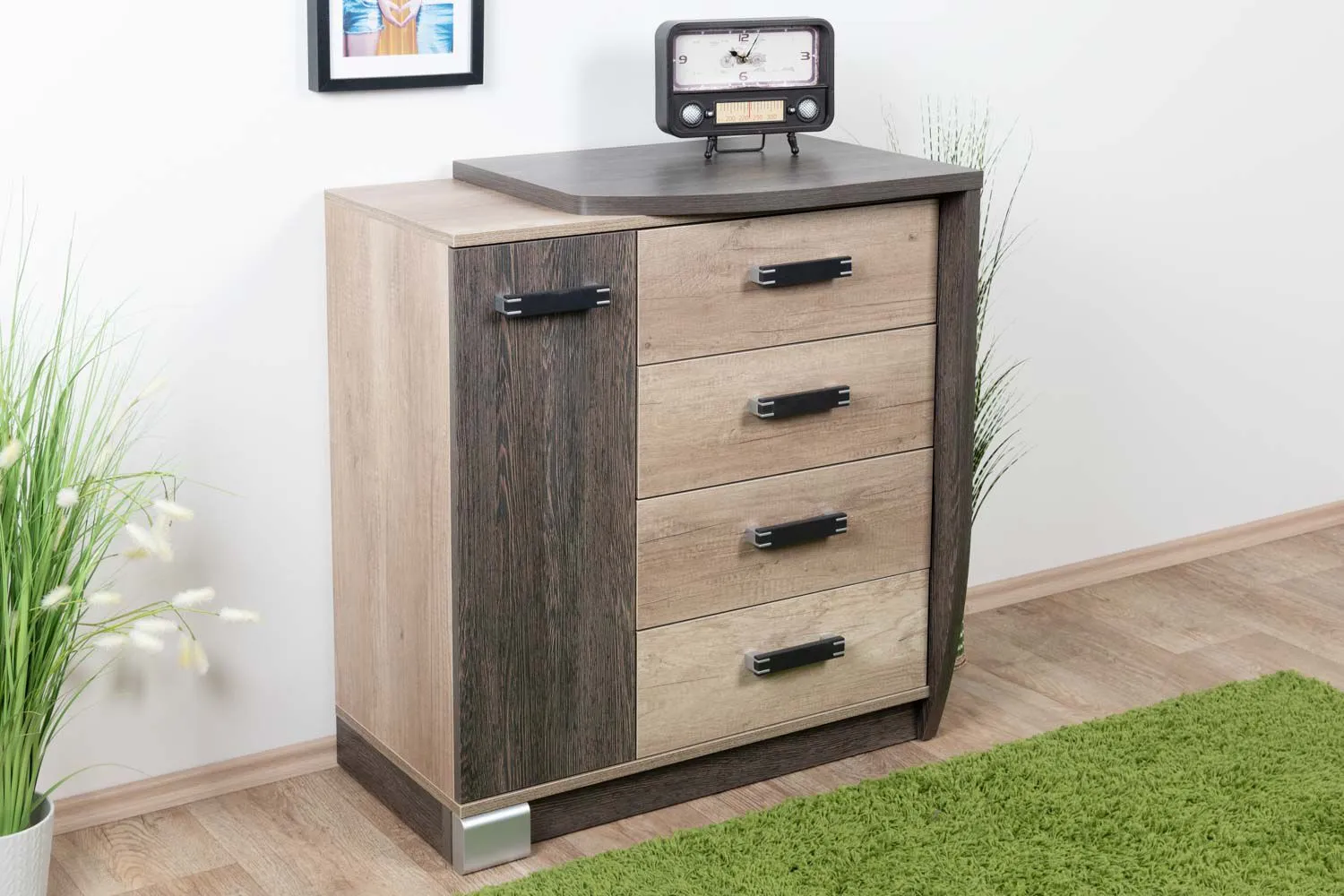 Kommode Sichling 14, Rahmen Rechts, Farbe: Eiche Braun - Abmessungen: 87 x 80 x 46 cm (H x B x T)