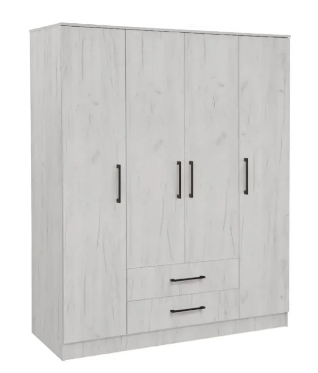 Drehtürenschrank / Kleiderschrank Sidonia 06, Farbe: Eiche Weiß - 200 x 164 x 53 cm (H x B x T)