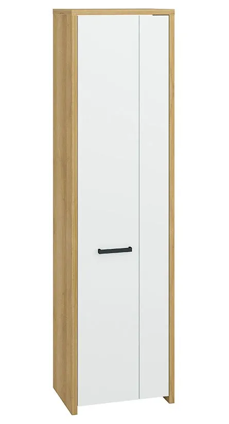 Schrank Monclova 01, Farbe: Riviera Eiche / Weiß Glanz - Abmessungen: 202 x 55 x 40 cm (H x B x T)