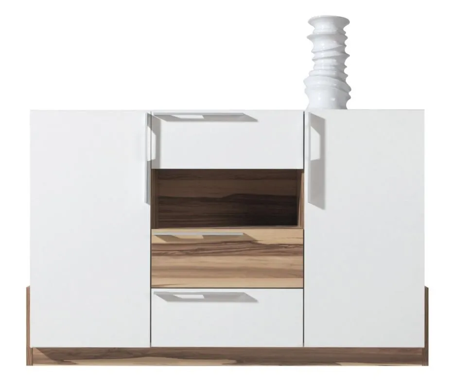 Kommode "Andenne" 04, Weiß / Walnuss - Abmessungen: 89 x 140 x 40 cm (H x B x T)