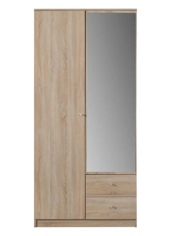 Drehtürenschrank / Kleiderschrank "Lennik" 03, Farbe: Eiche Sonoma - Abmessungen: 213 x 100 x 59 cm (H x B x T)