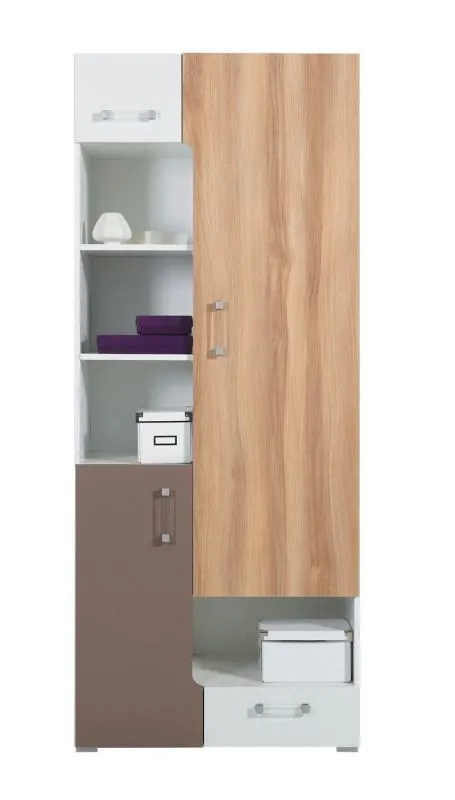 Jugendzimmer - Schrank "Lian" 05, Hellbraun / Weiß / Cappuccino - Abmessungen: 195 x 80 x 40 cm (H x B x T)
