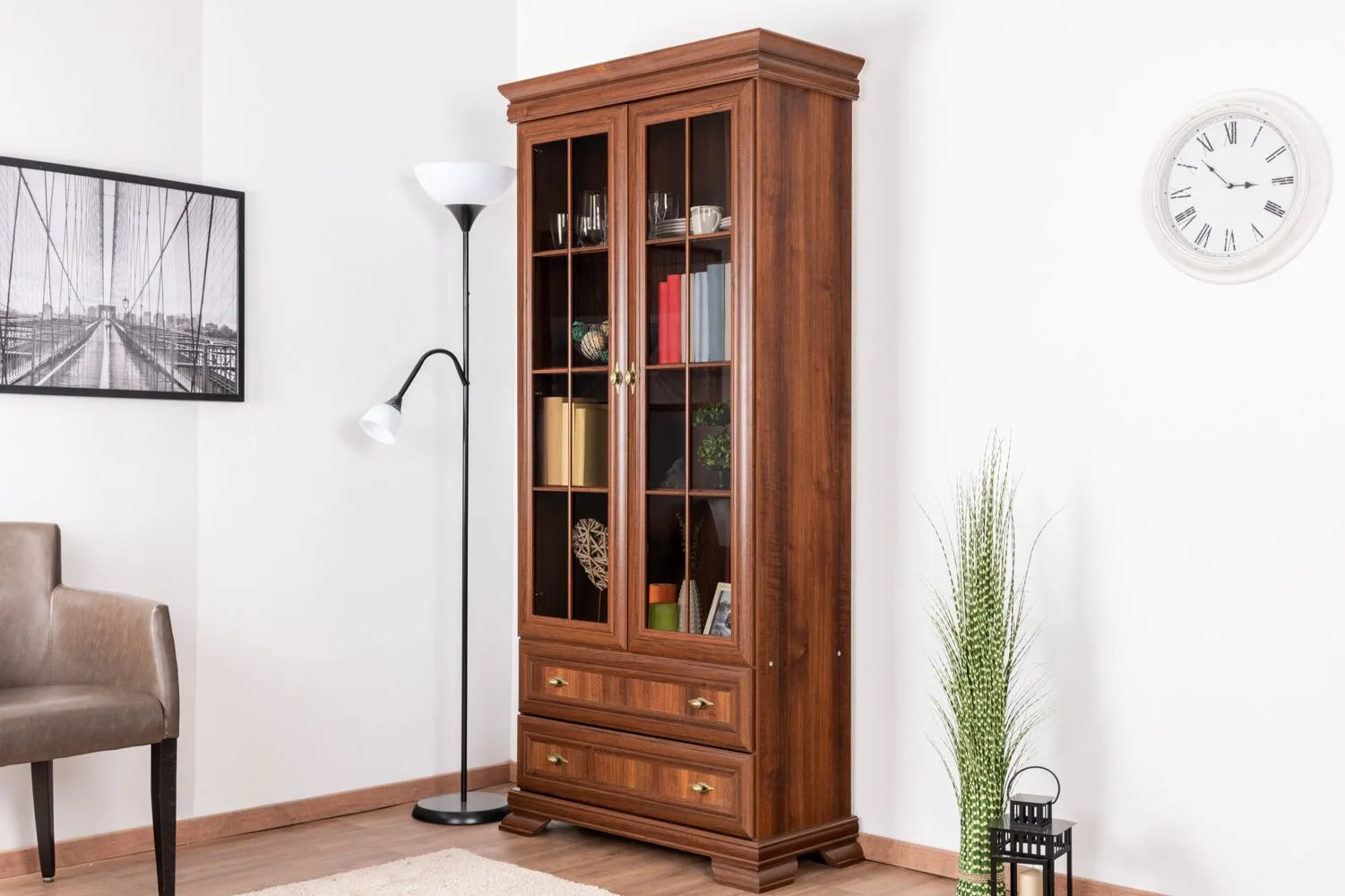 Vitrine Sentis 14, Farbe: Dunkelbraun - 193 x 88 x 40 cm (H x B x T)