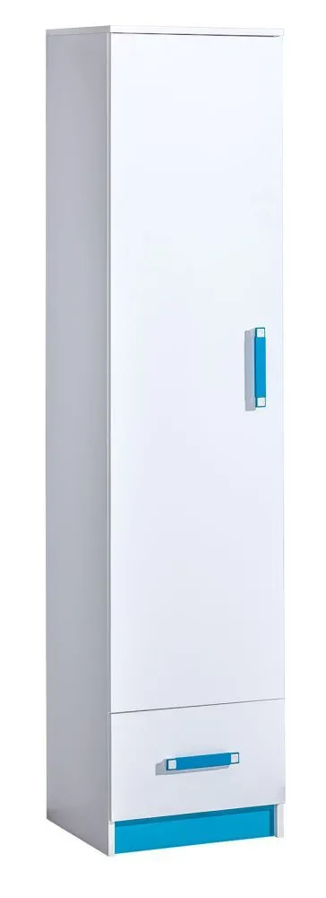 Kinderzimmer - Schrank Frank 05, Farbe: Weiß / Blau - 189 x 45 x 40 cm (H x B x T)