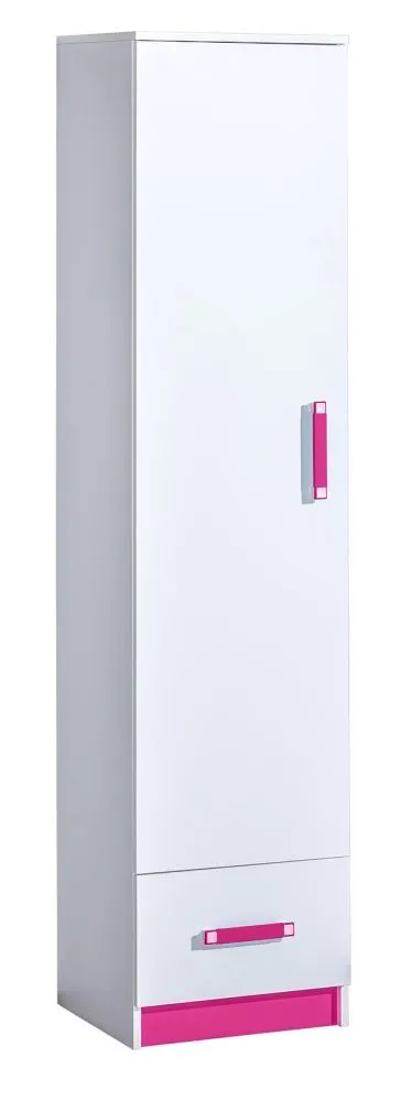 Kinderzimmer - Schrank Frank 05, Farbe: Weiß / Rosa - 189 x 45 x 40 cm (H x B x T)