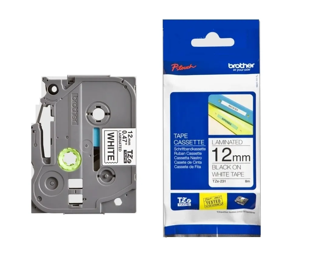 Brother TZe-231 Schriftband 12mm Band schwarze Schrift auf Weiss Länge 8m