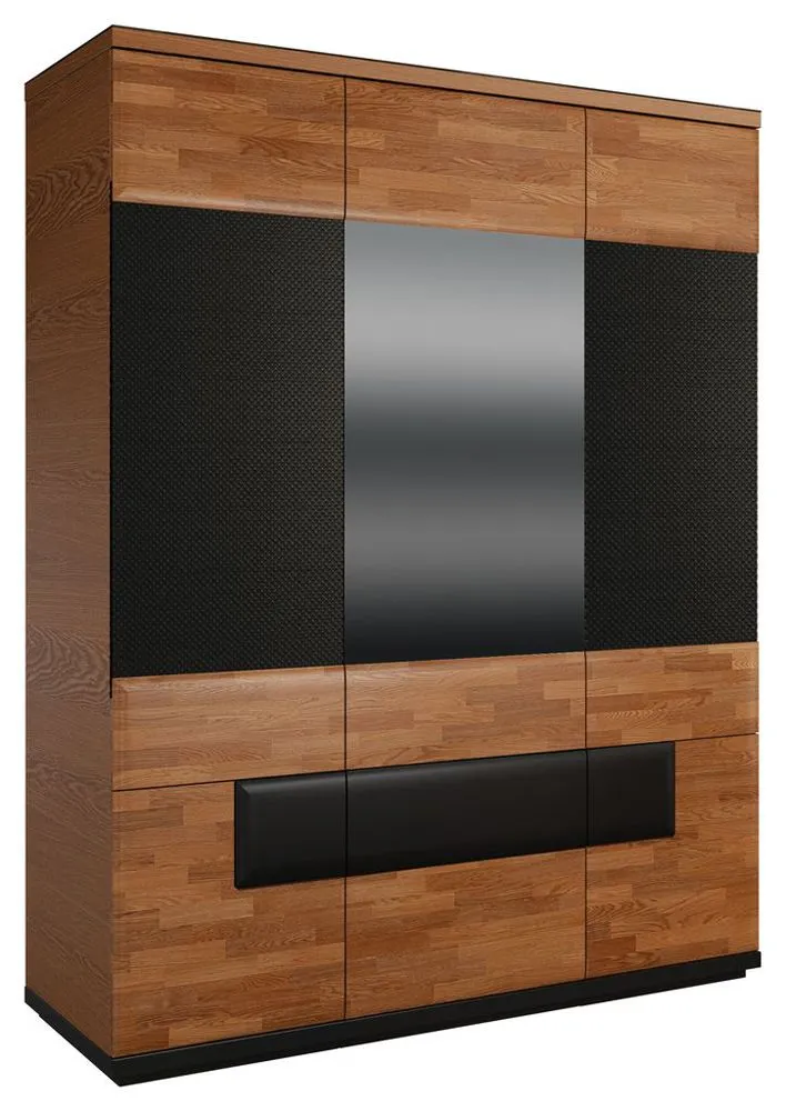 Drehtürenschrank / Kleiderschrank "Postira" 37, Farbe: Walnuss / Schwarz, teilmassiv - Abmessungen: 210 x 163 x 62 cm (H x B x T)