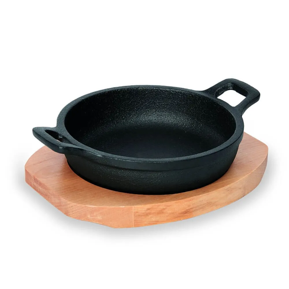 WAS Servierpfanne rund 18 cm mit Holzuntersetzer